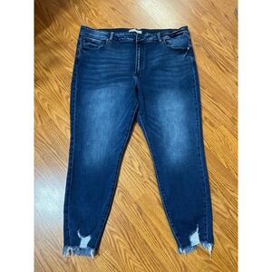 KanCan Maurices Womens High Rise Skinny Jeans Dark Wash Distressed Frayed Hem 24